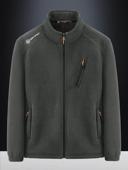 Men's Warm Microfleece Outdoor Jacket with Chest Zipper, Side Pockets and Stand-Up Collar Shop Velvia