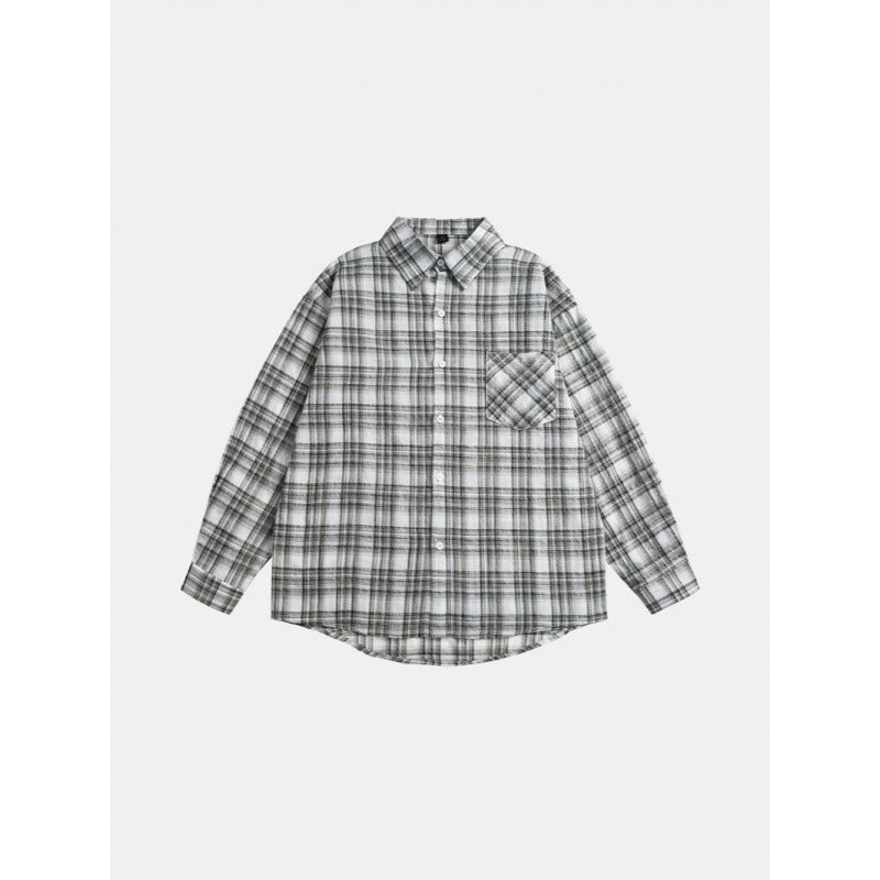 Unisex Oversize-checkered Flannel shirt with rounded hem and diagonal chest pocket Shop Velvia