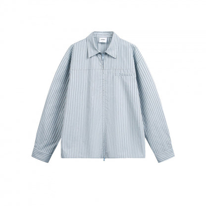 Women Striped Oversized Shirt Jacket with Concealed Zipper and Chest Pocket Shop Velvia