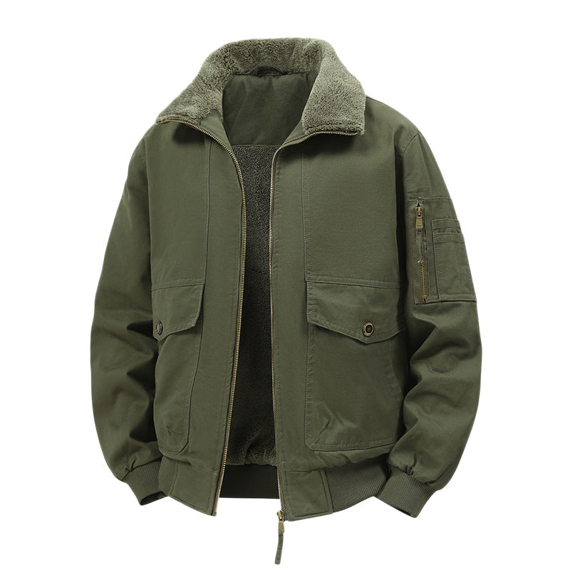 Men's Military Inspired Thermal Bomber Jacket with Teddy Lining, Arm Pocket and Snap Flap Pockets Shop Velvia