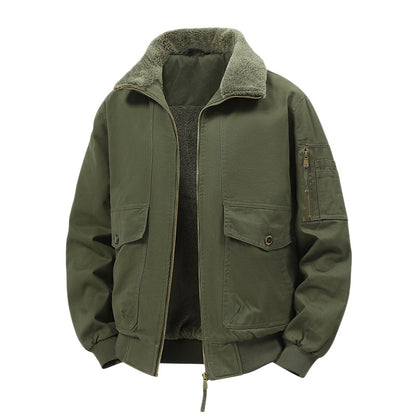 Men's Military Inspired Thermal Bomber Jacket with Teddy Lining, Arm Pocket and Snap Flap Pockets Shop Velvia