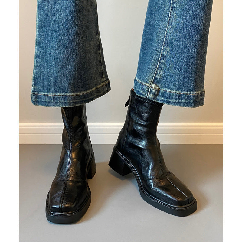 Women ankle boots with thick heel and zipper closure Shop Velvia