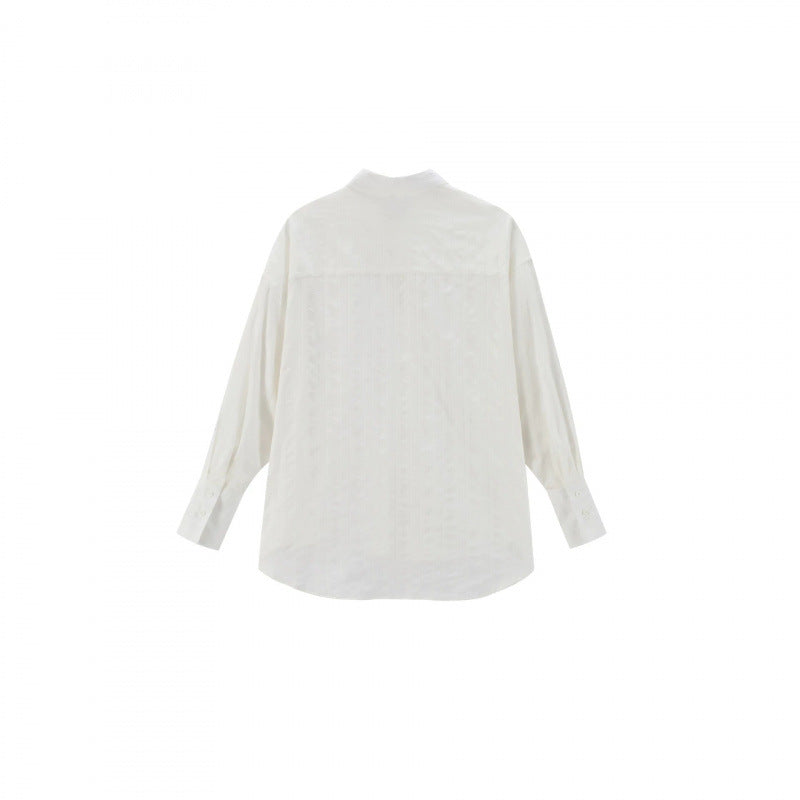 Unisex Oversize Linen Blend Shirt with Textured Stripes, Kent Collar and Rounded Hem Shop Velvia