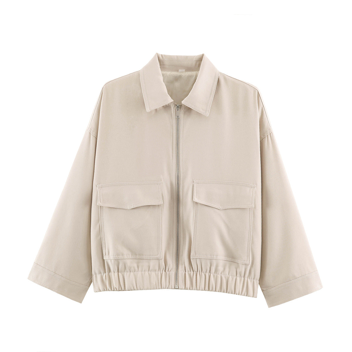 Women's Cropped Oversized Blouson Jacket with Large Flap Pockets, Full-Length Zipper and Elastic Hem Shop Velvia