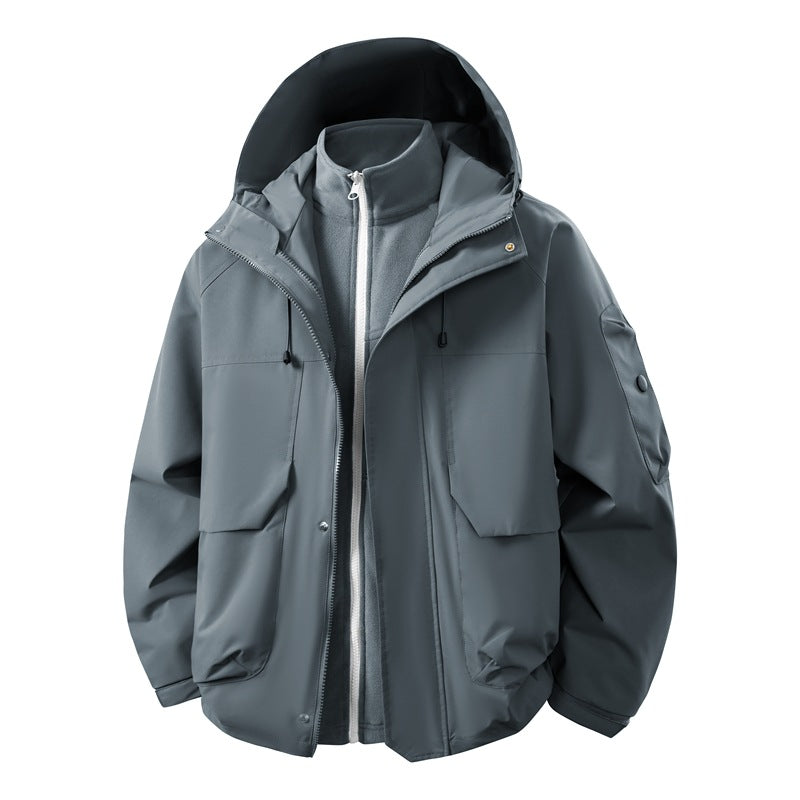 Unisex two-layer softshell parka with removable fleece inner layer, hood, and utility pockets Shop Velvia