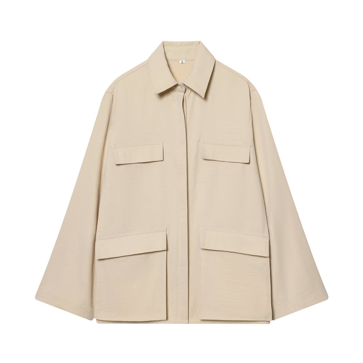 Women's Oversize Field Jacket in Boxy Cut with Four Flap Pockets and Concealed Snap Placket Shop Velvia