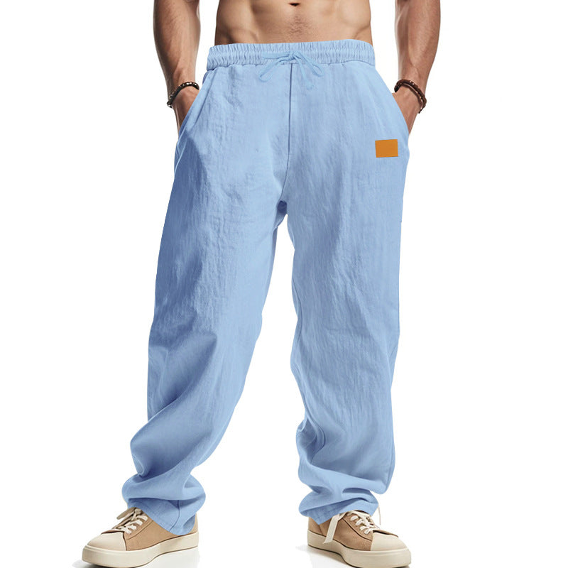Men's casual linen pants with elastic waistband and generous side pockets Shop Velvia
