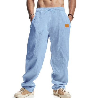 Men's casual linen pants with elastic waistband and generous side pockets Shop Velvia