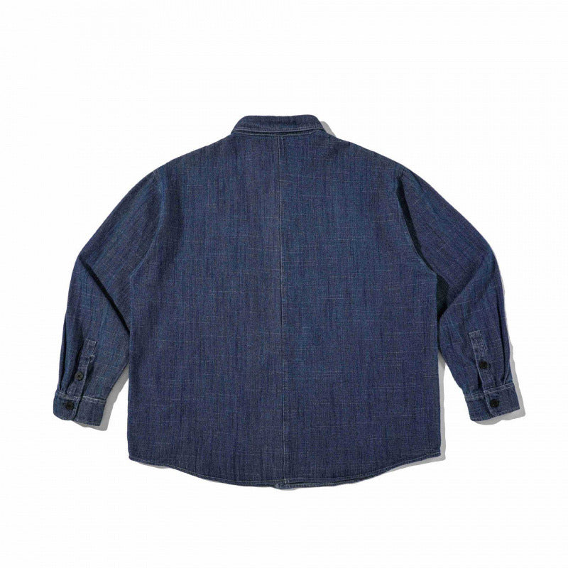 Unisex Boxy Denim Overshirt in Worker Look with Patch Pockets and Rounded Hem Shop Velvia