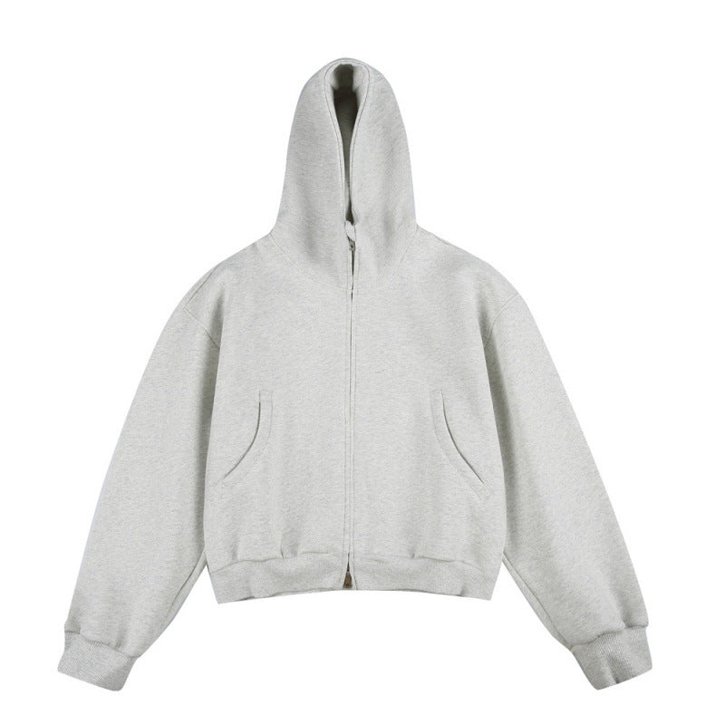 [Unisex] Short Boxy Hoodie with Continuous Zipper and Inserted Side Pockets Shop Velvia