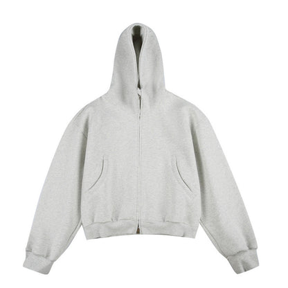 [Unisex] Short Boxy Hoodie with Continuous Zipper and Inserted Side Pockets Shop Velvia