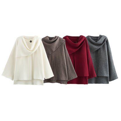 Women's cape with asymmetrical fall, stand-up collar and wool blend Shop Velvia