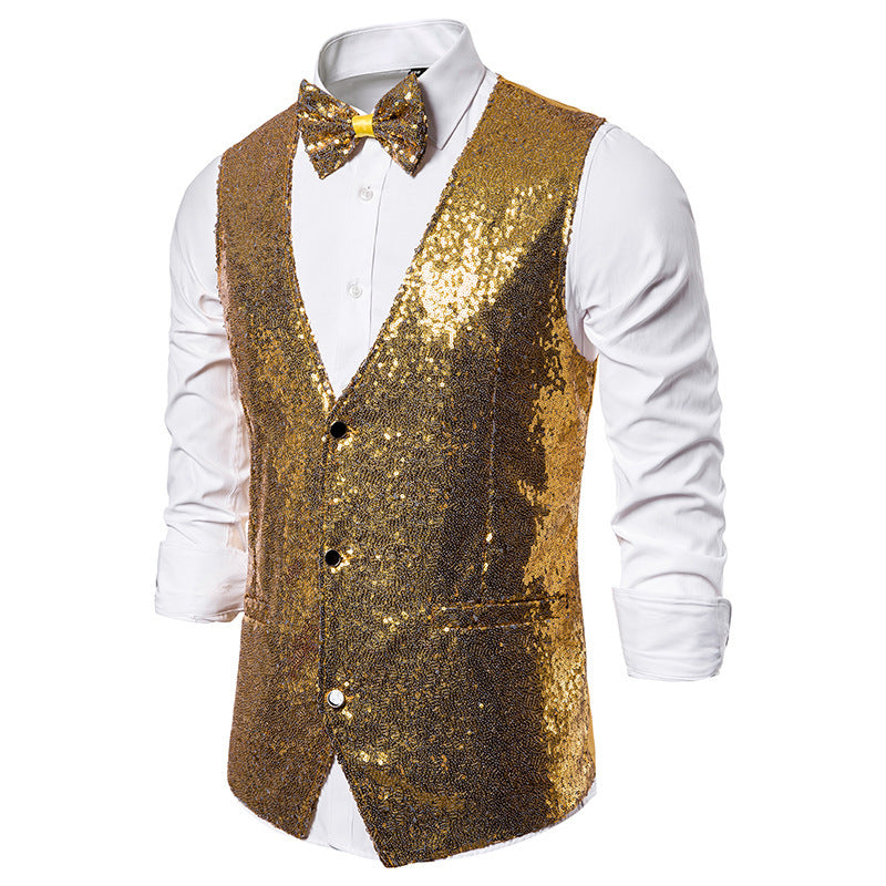 Men's Glittering Festive Vest with Matching Bow Tie Shop Velvia