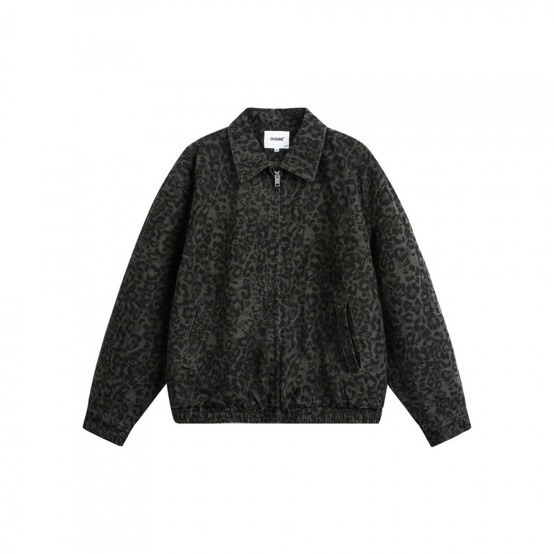Men's Loose Boxy Jacket with Leopard Print, Full Zip and Elastic Hem Shop Velvia