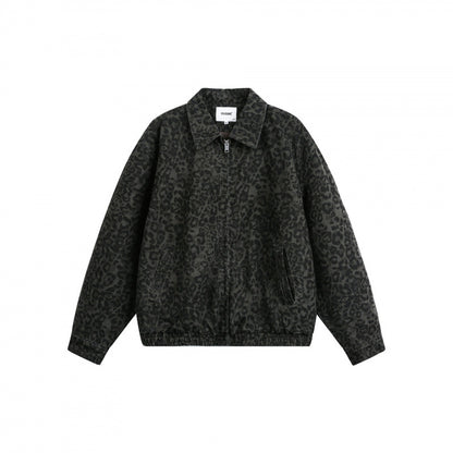 Men's Loose Boxy Jacket with Leopard Print, Full Zip and Elastic Hem Shop Velvia