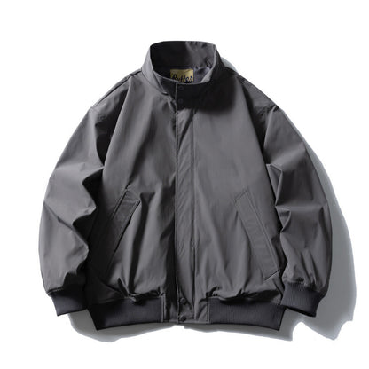 Men's Boxy Bomber Jacket with Stand-Up Collar, Concealed Snap Button Placket, and Elastic Ribbed Cuffs Shop Velvia