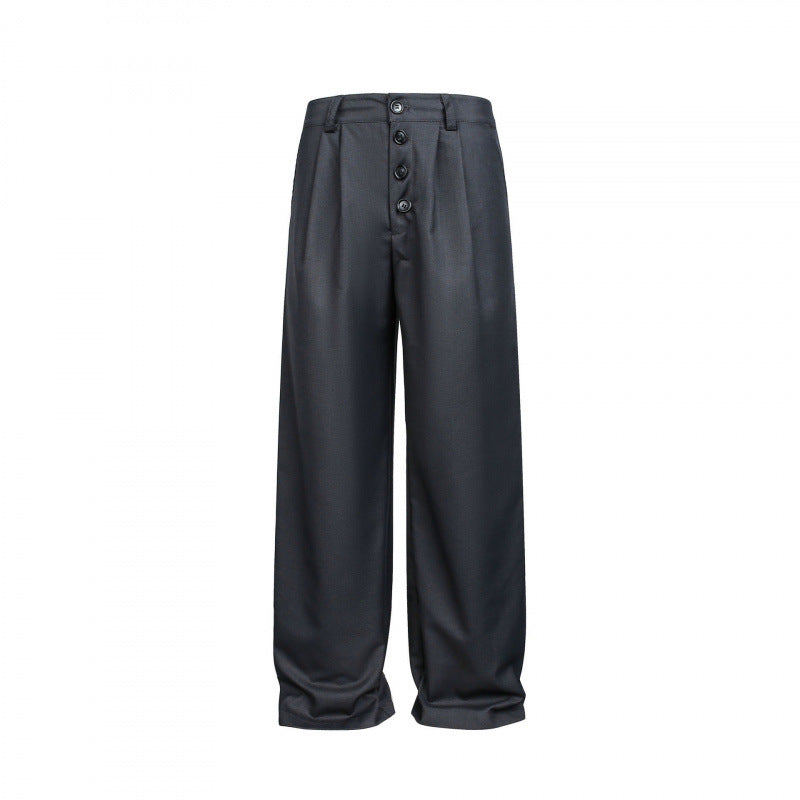 Women Wide Pleated Trousers with High Waist and Visible Button Placket Shop Velvia