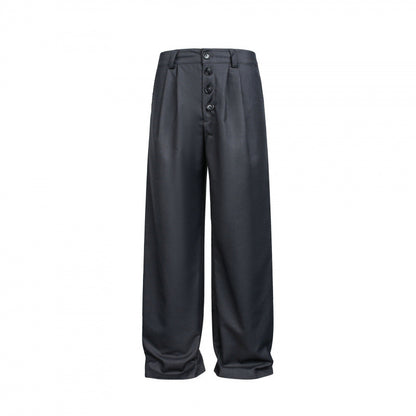 Women Wide Pleated Trousers with High Waist and Visible Button Placket Shop Velvia