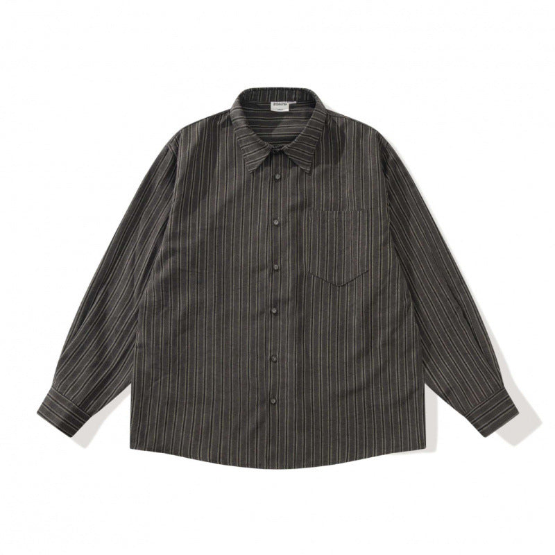 Unisex Oversized Striped Shirt in Relaxed Fit with Chest Pocket Shop Velvia