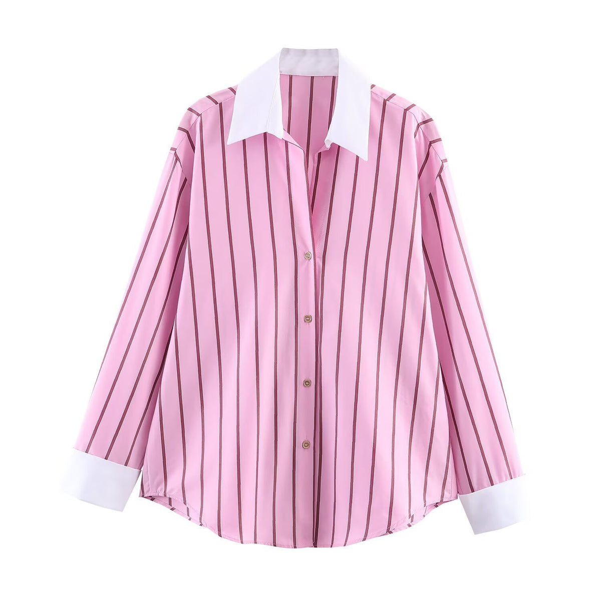 Women’s Oversize Shirt Blouse in Silk Look with Contrast Collar and Vertical Stripe Structure Shop Velvia