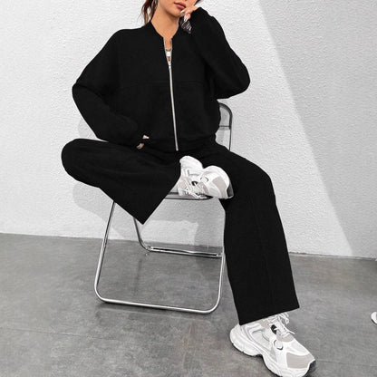 Women's short zip-up hoodie with high-waist wide jogger set Shop Velvia