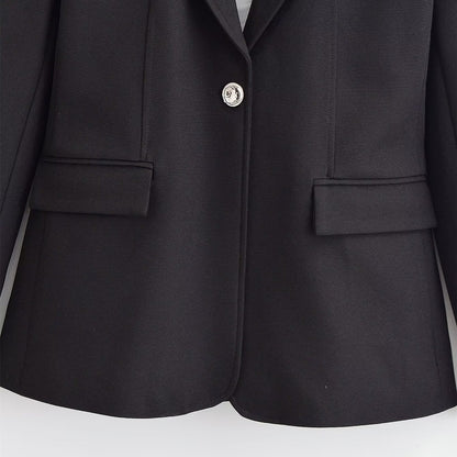Women Tailored Single-Button Business Blazer with Patch Pockets Shop Velvia