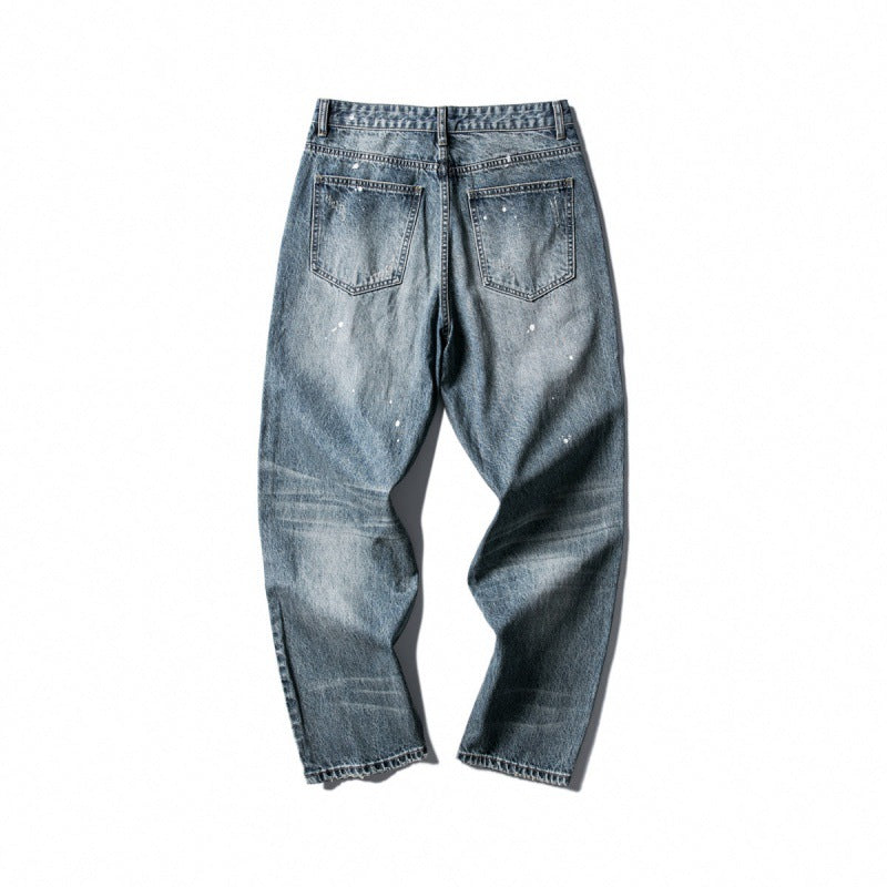 Men's Wide Baggy Jeans with Used Wash, Paint Splatter Effect and Relaxed Silhouette Shop Velvia