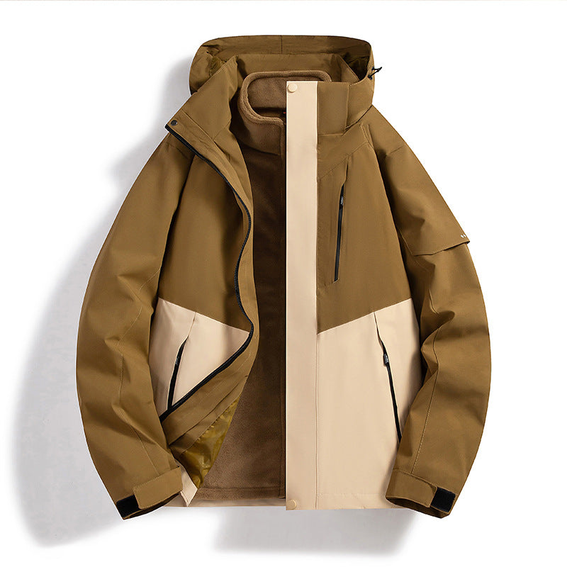 Men's Water-Repellent Softshell Fleece Layer Jacket with Hood and Windproof Front Flap Shop Velvia