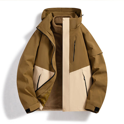 Men's Water-Repellent Softshell Fleece Layer Jacket with Hood and Windproof Front Flap Shop Velvia
