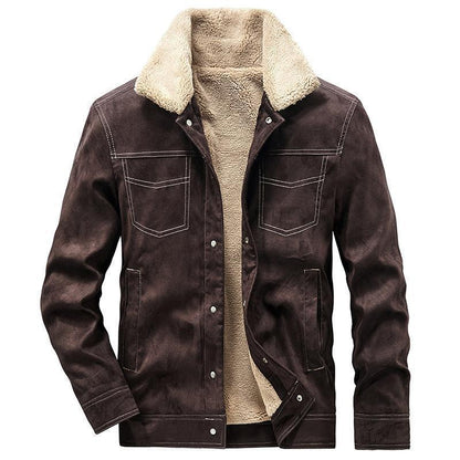 Men's suede jacket with Sherpa lining, teddy inner lining and snap button closure Shop Velvia