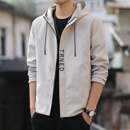 Men's lightweight hooded shell jacket with concealed zipper and minimalist utility look Shop Velvia