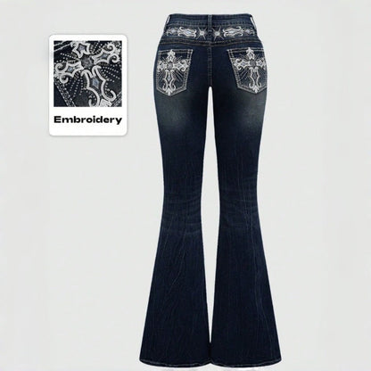 Women Bootcut Jeans with elaborate embroidery and high waist Shop Velvia