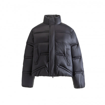 Unisex Short quilted padded jacket in a boxy cut with high stand-up collar Shop Velvia