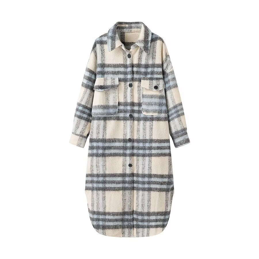 Women’s Oversize Checked Teddy Longline Shirt Coat with Applied Breast Pockets Shop Velvia
