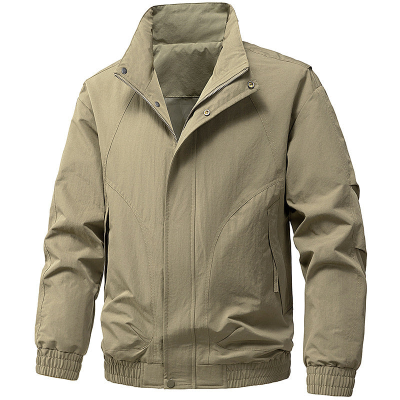 Men's Windproof Utility Bomber Jacket with Stand Collar, Elastic Cuffs, and Concealed Zipper Shop Velvia