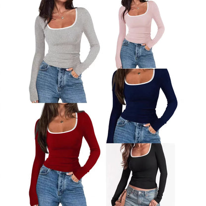 Ladies fitted rib shirt with wide square neckline and contrast edge Shop Velvia