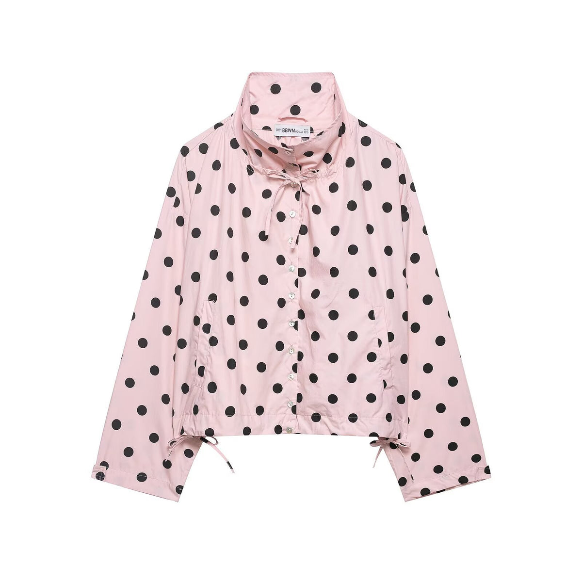 Women's Lightweight Polka Dot Wind Jacket with Stand-Up Collar and Drawstring Shop Velvia