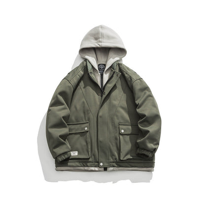 Men's Two-Layer Utility Jacket with Integrated Hood Inner Layer and Flap Pockets Shop Velvia