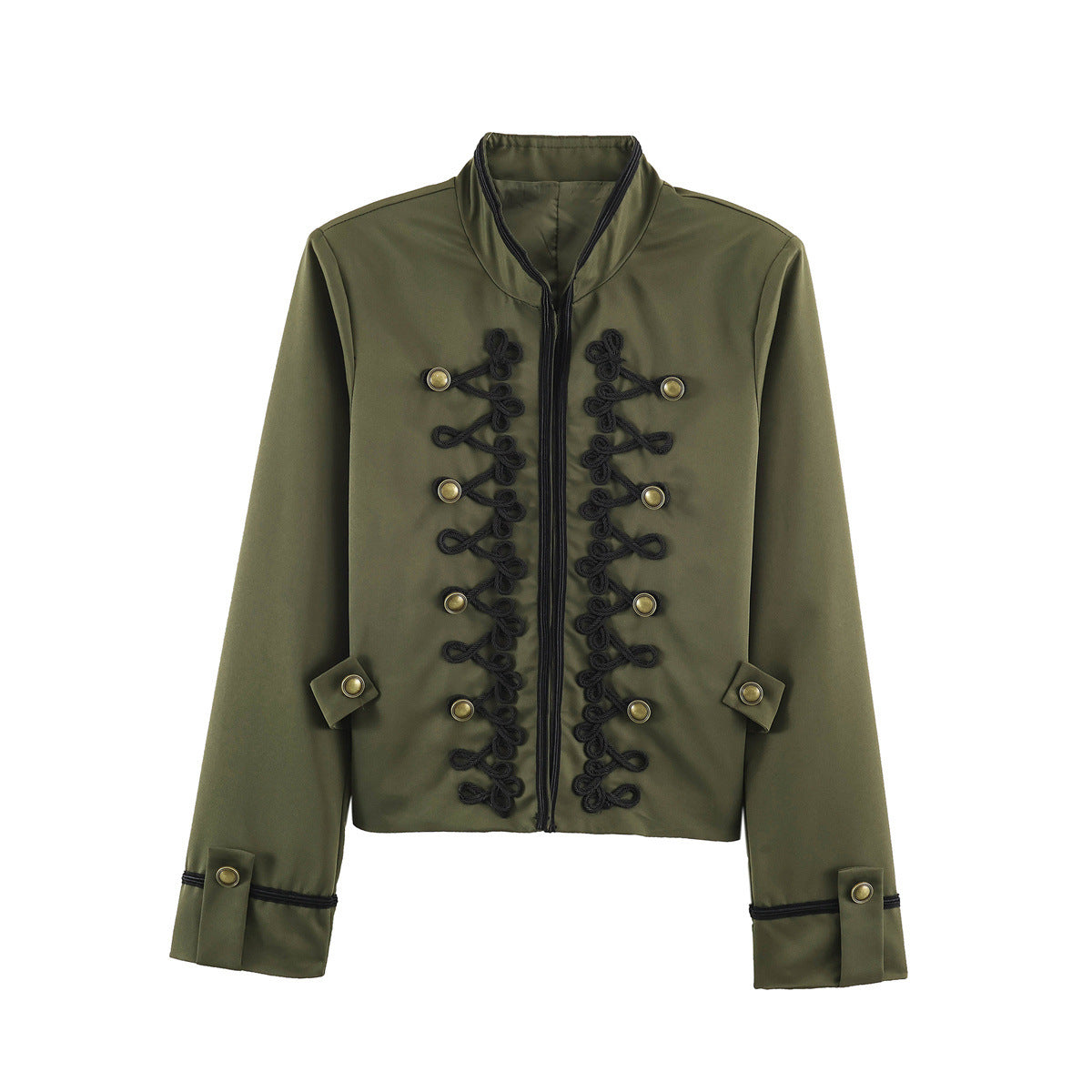 Women's Short Military Style Jacket with Ornamental Cord and Button Decoration Shop Velvia