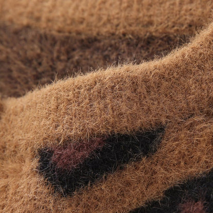 Women's fluffy cardigan in leopard print with round neckline and button placket Shop Velvia