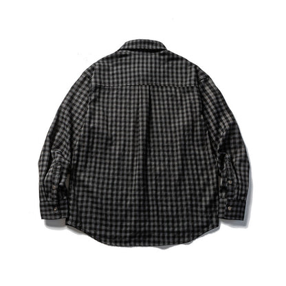 Unisex Oversize Check Flannel Shirt with Shirt Collar, Button Front and Rounded Hem Shop Velvia