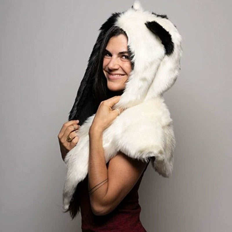 Women’s hooded stole made of faux fur with animal ears and asymmetric cape Shop Velvia