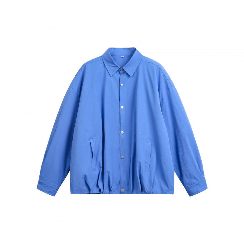 Unisex Boxy Shirt Jacket with Snap Button Placket, Shirt Collar and Elastic Hem Shop Velvia