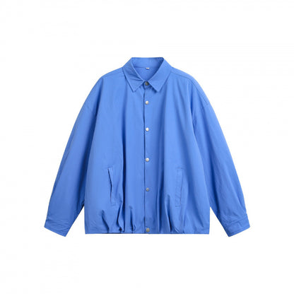 Unisex Boxy Shirt Jacket with Snap Button Placket, Shirt Collar and Elastic Hem Shop Velvia