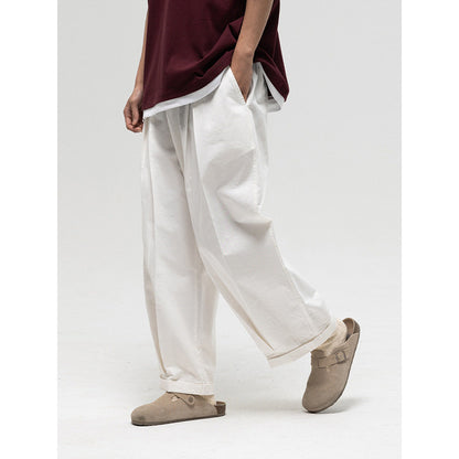 Women Wide High-Waist Pleated Pants with Elastic Drawstring and Cuffed Hem Shop Velvia