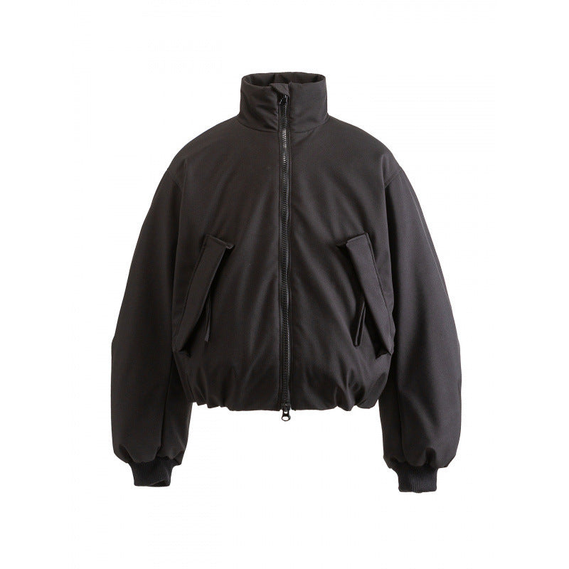 Unisex Boxy quilted bomber jacket with high stand-up collar and flap pockets Shop Velvia