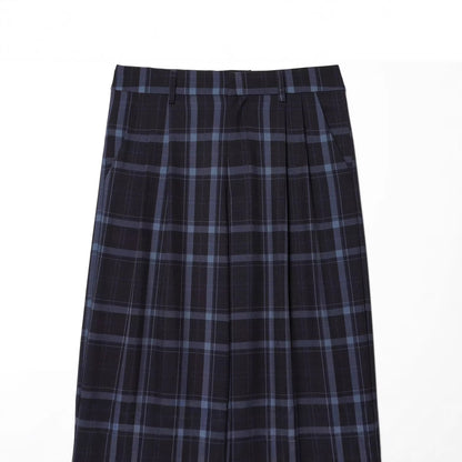 Women's high-waisted checked trousers with wide leg, crease and belt loops Shop Velvia
