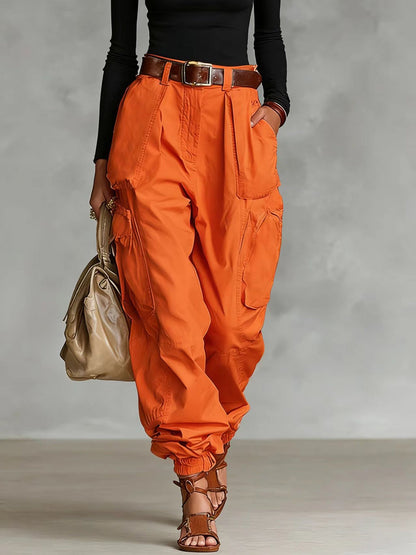 Women's cargo pants with elastic waistband and practical pockets Shop Velvia