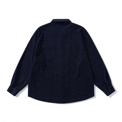 Unisex Boxy-Structure Knit Shirt with Kent Collar, Full Button Placket, and Patch Chest Pocket Shop Velvia