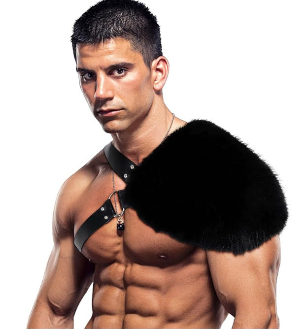 Men's shoulder harness with removable faux fur shoulder pad and adjustable leather straps Shop Velvia